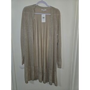 Linda Matthews Spiced‎ Chai Open Front Longline Cardigan Sweater Duster Size XL